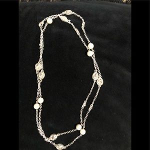 Pearl & Crystal Tear Drop Silver Necklace